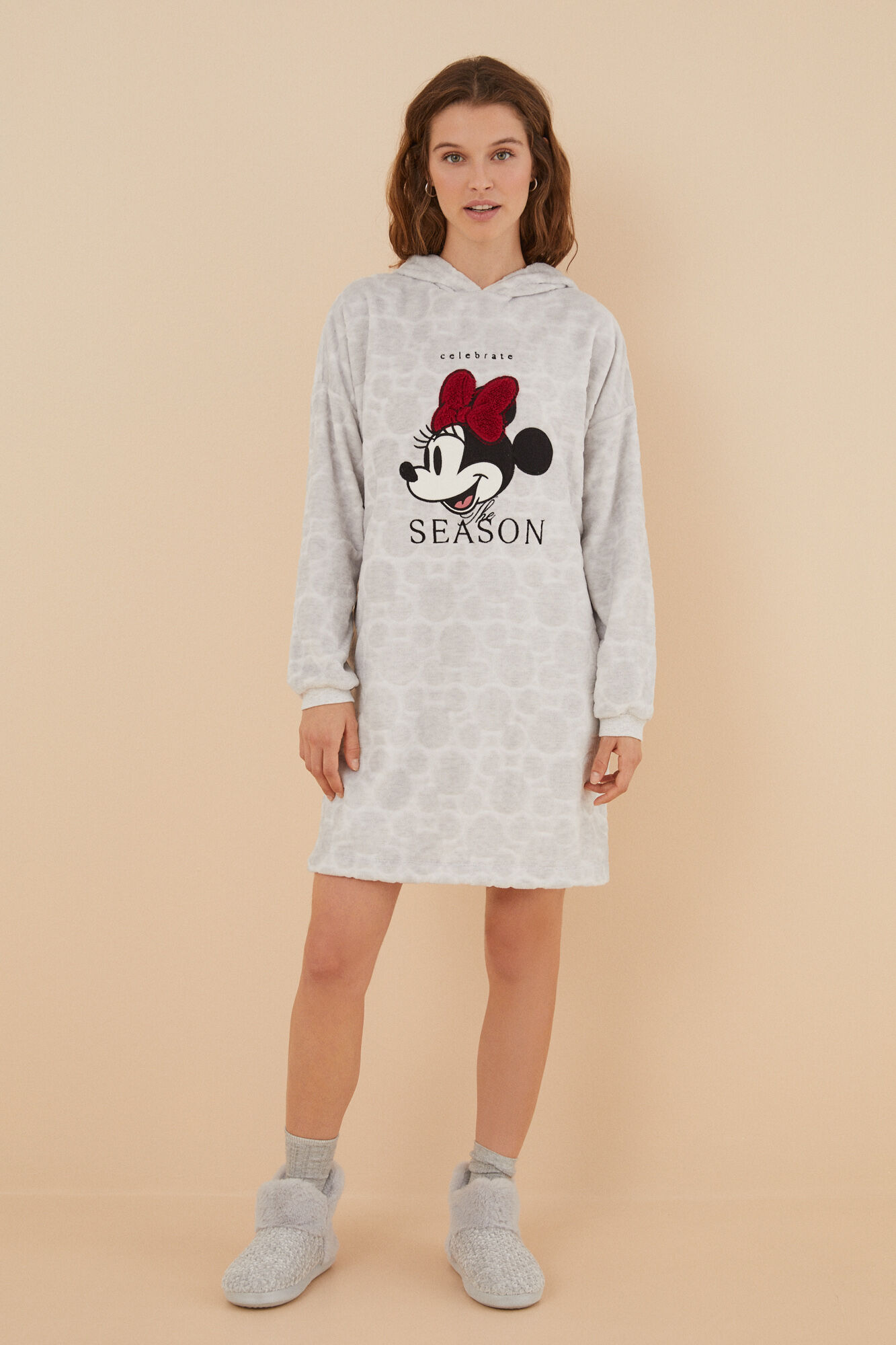 Camisola de dormir 3D com capuz e pelúcia da Minnie Mouse