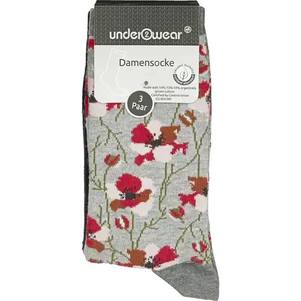 3er Pack Damensocke Winter Mohnblume Gr. 35 / 38