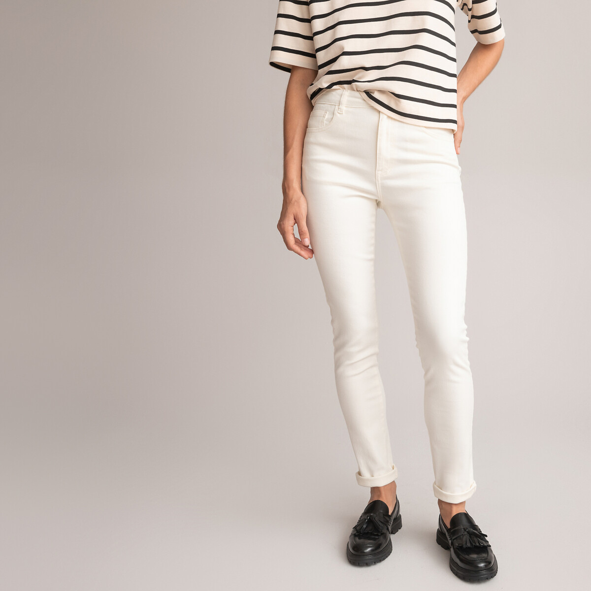 LA REDOUTE COLLECTIONS<br>Calças de algodão elástico, corte slim com 5 bolsos