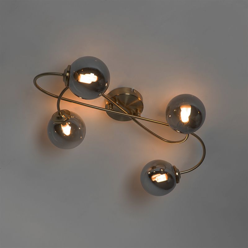 Moderne plafondlamp goud 4-lichts met smoke glas - Athens