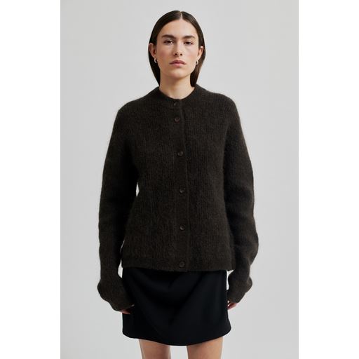 Second Female Brook Knit Rib Cardigan, Mulch, L