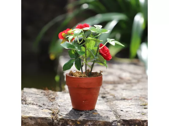 ~Rosier plante fleur artificielle extérieur cimetière tissu rouge 12cm
