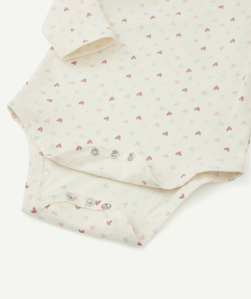 LOT DE 5 BODIES BÉBÉ EN COTON BIO THÈME COEUR BLEU ET ROSE