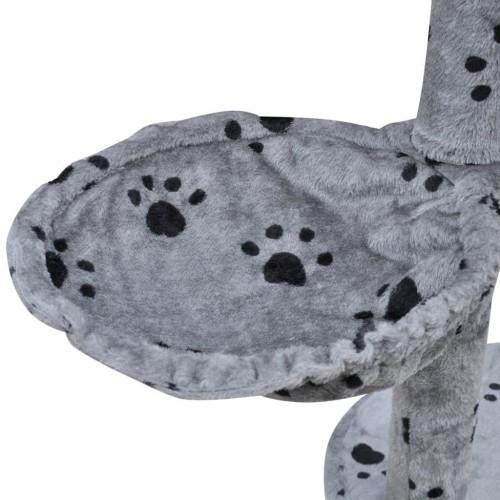 Arranhador XL para gatos com postes, estampa de patas cinza.
