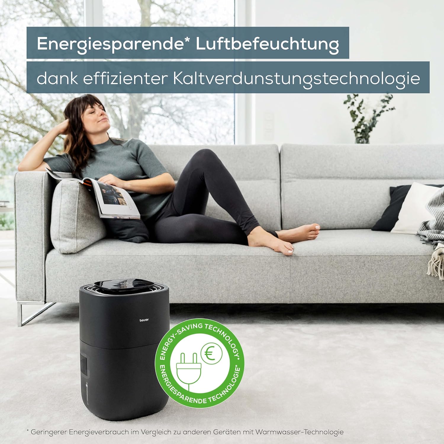 Beurer LB 200 Luftbefeuchter mit energieeffizienter Kaltverdunstungstechnologie, hygienische konstante Befeuchtung der Luft, mit Filtertrocknungsfunktion, 3 Befeuchtungsstufen, für Räume bis ca. 30m²