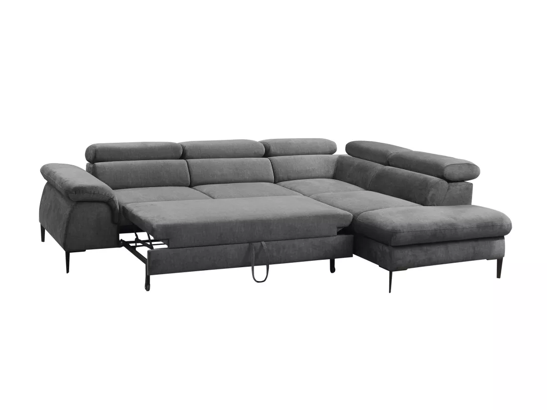 Grand canapé d'angle droit convertible en velours gris anthracite SEPINA de Pascal Morabito