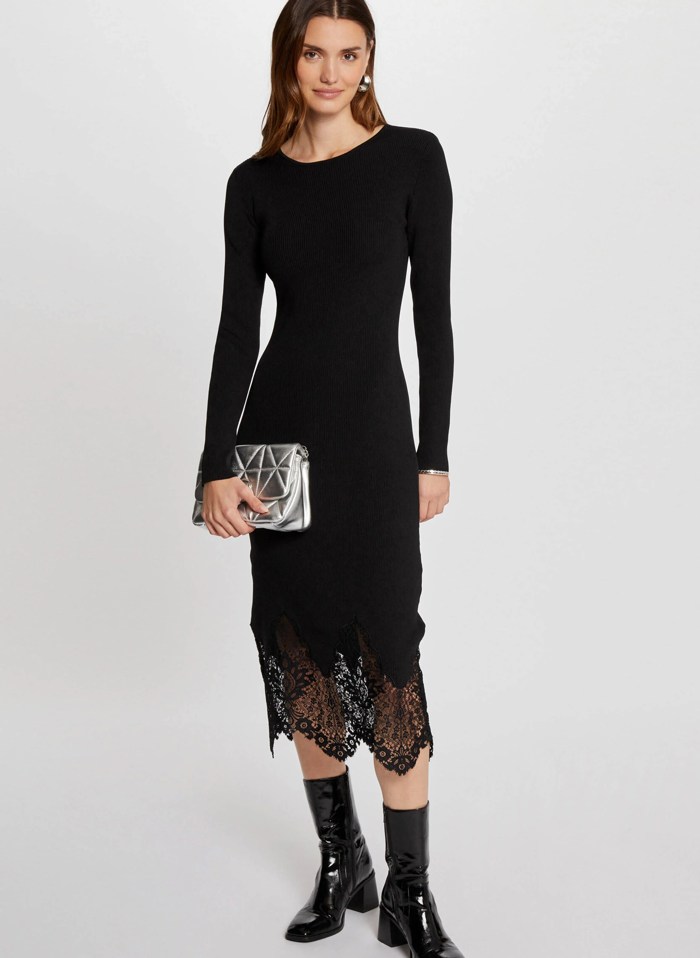 RMSIKA - Robe tricot midi ajustée | Noir