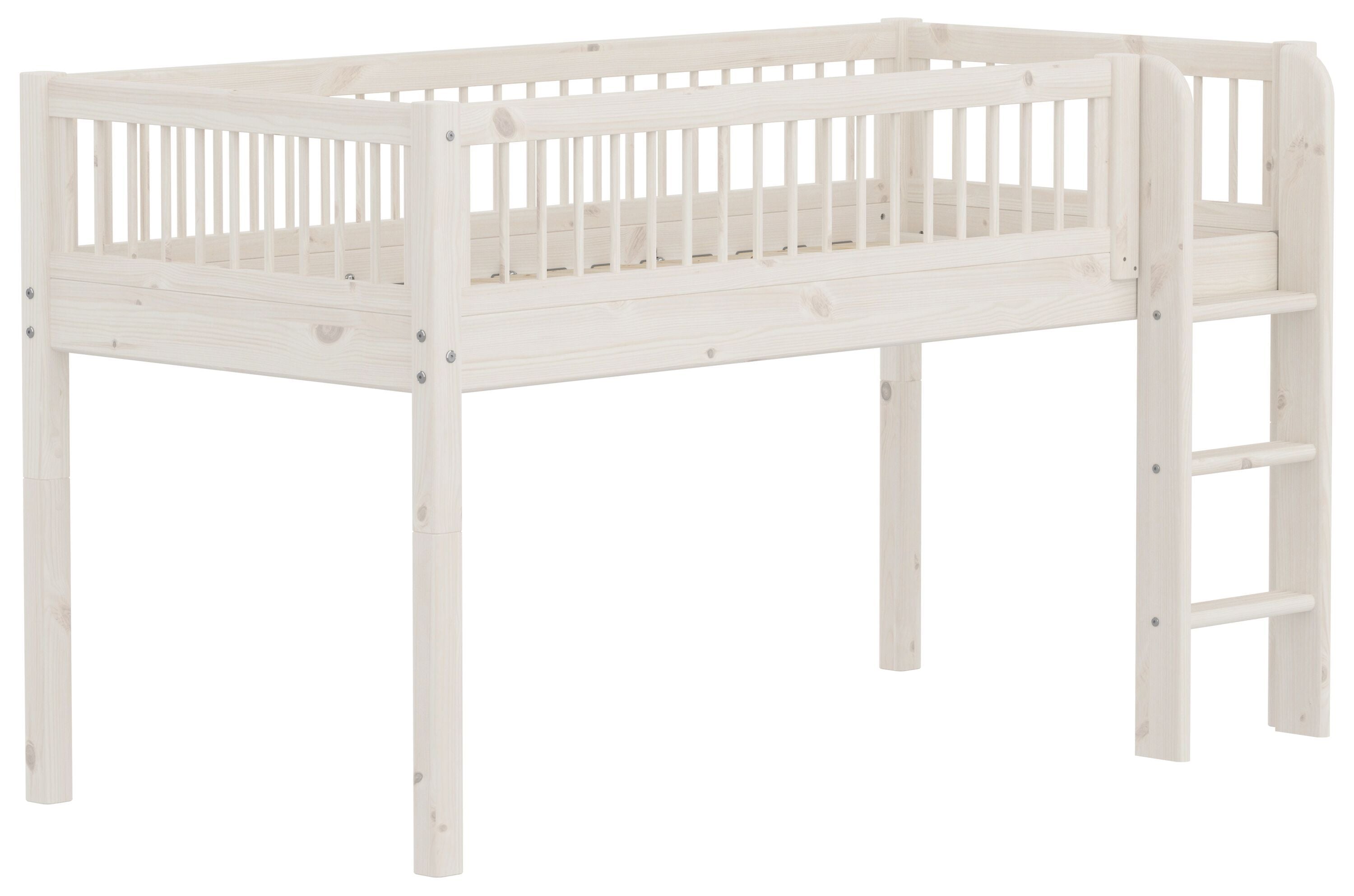 Flexa CLASSIC Leiter gerade Halbhochbett inkl. Pfosten - White Wash / B: 110.0 cm x T: 210.0 cm x H: 120.0 cm