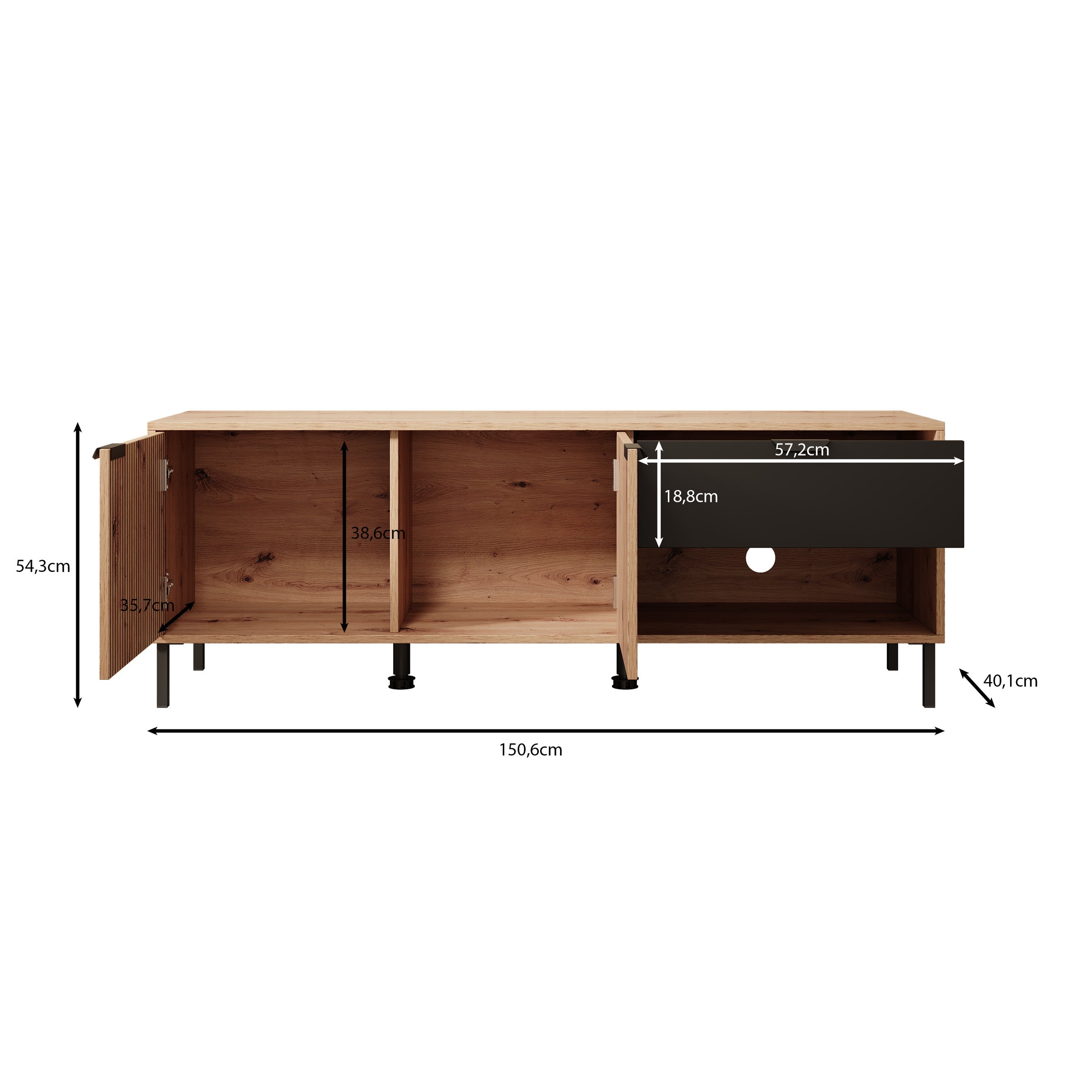Meubella - TV-Meubel Malaika - Eiken - 150 cm