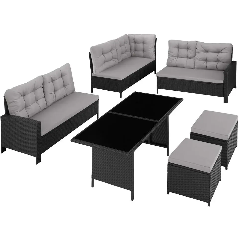 tectake - loungeset Barletta - wicker - zwart/grijs