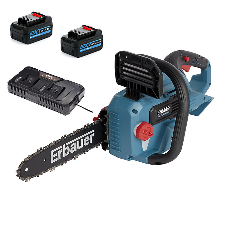 Tronçonneuse sur batterie Erbauer ECSG18-Li 18V guide 30 cm (avec 2 batteries et chargeur) sans fil