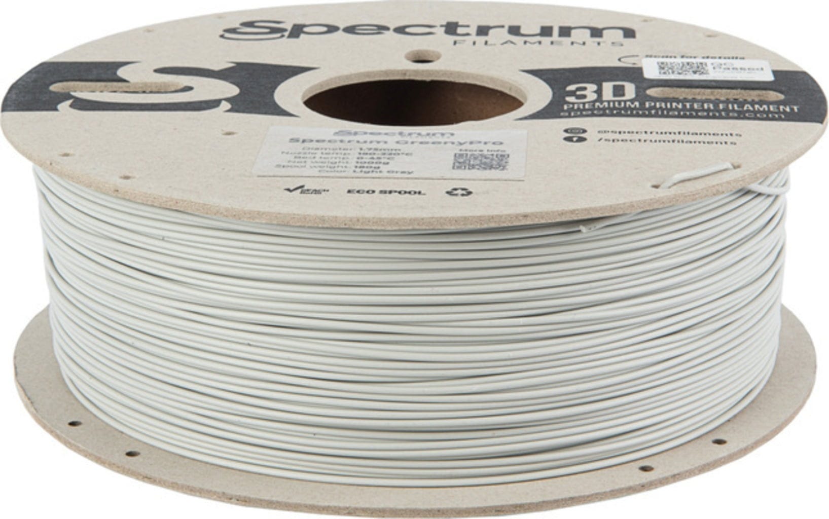 Spectrum  GreenyPro Light Grey, 1,75 mm / 1000 g    Bio-Performance-Filament mit hoher Temperaturbeständigkeit in Light Grey
