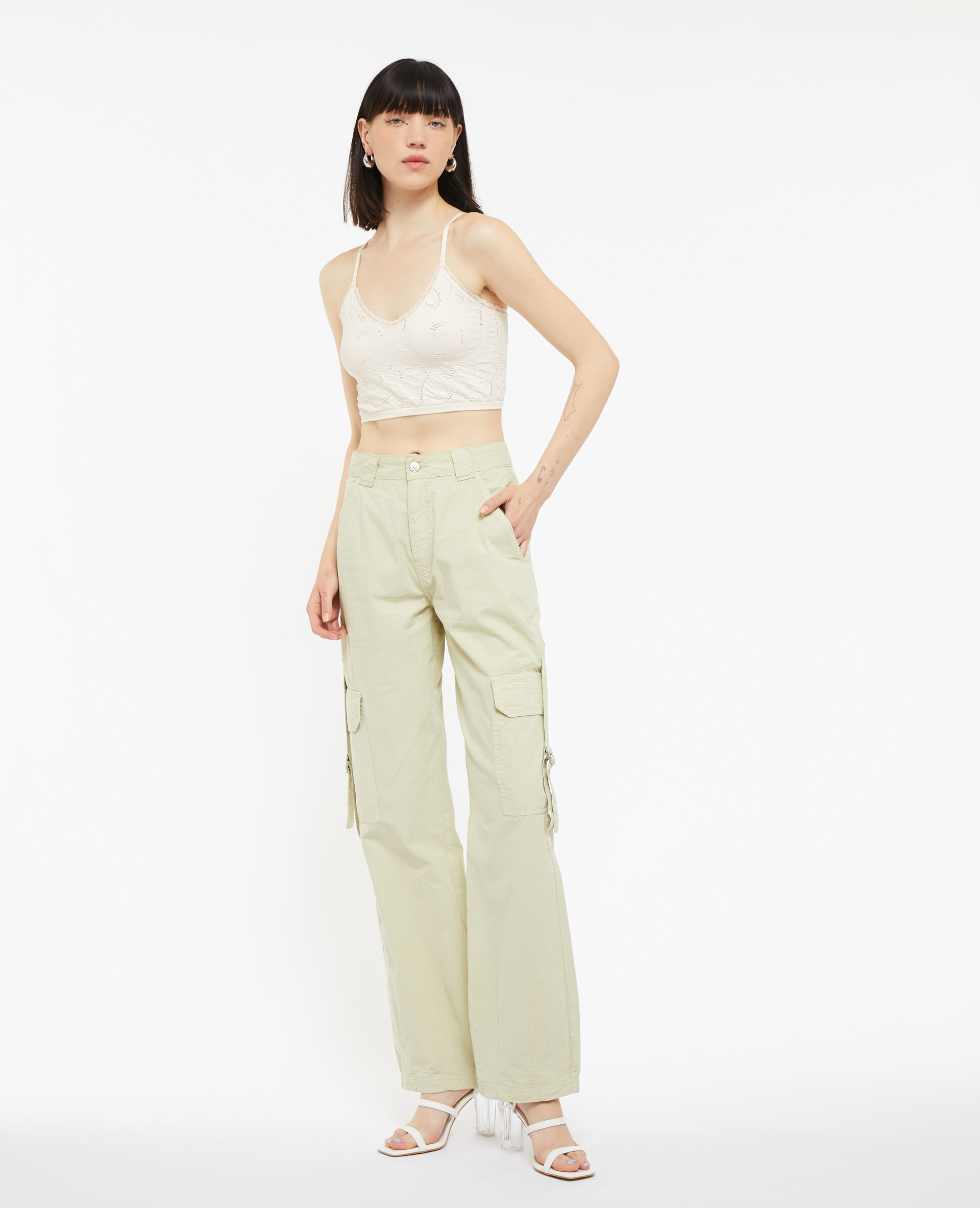 Pantalon cargo en toile légère - Vert kaki