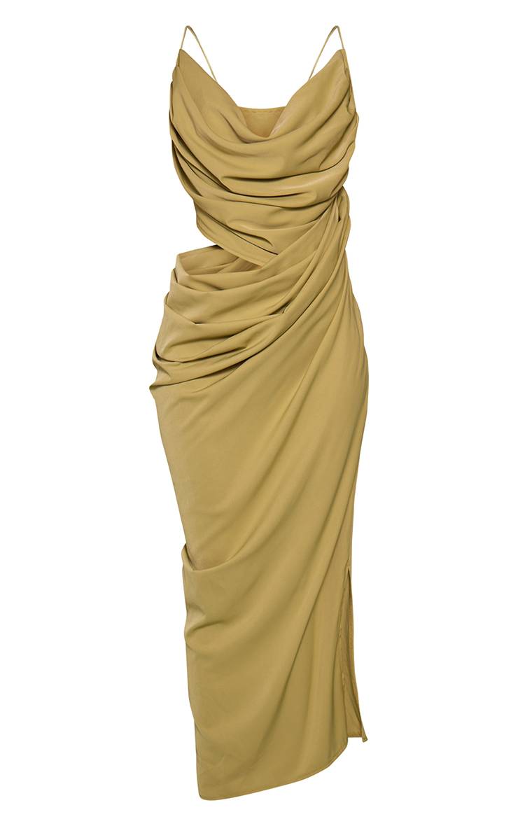Vert Robe Midaxi En Mousseline Drapée Avec Découpes