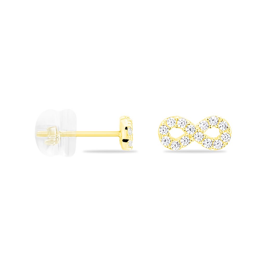 Boucles D'oreilles Puces Fannelle Infini Or Jaune Oxyde De Zirconium
