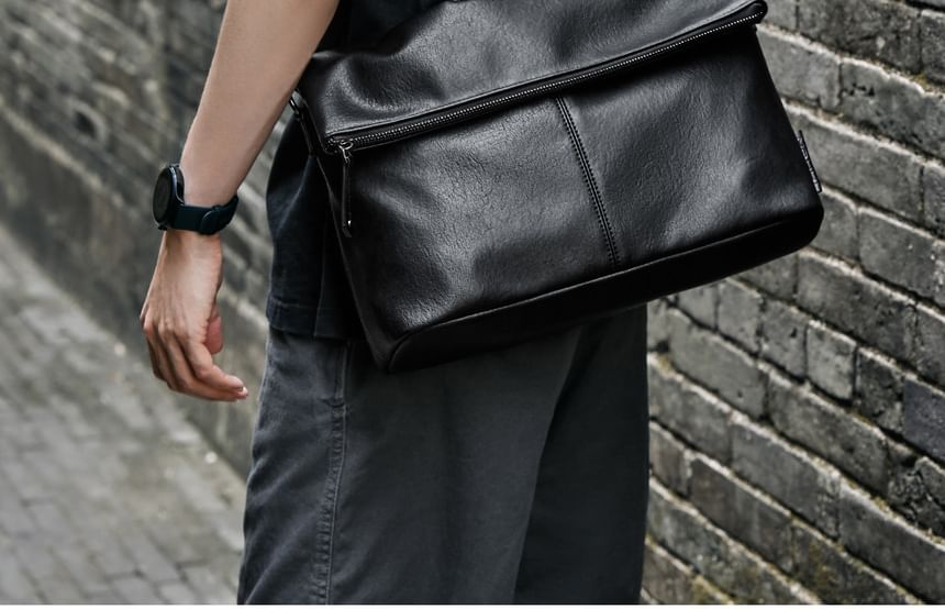 Wavecho - Effen imitatieleren crossbodytas