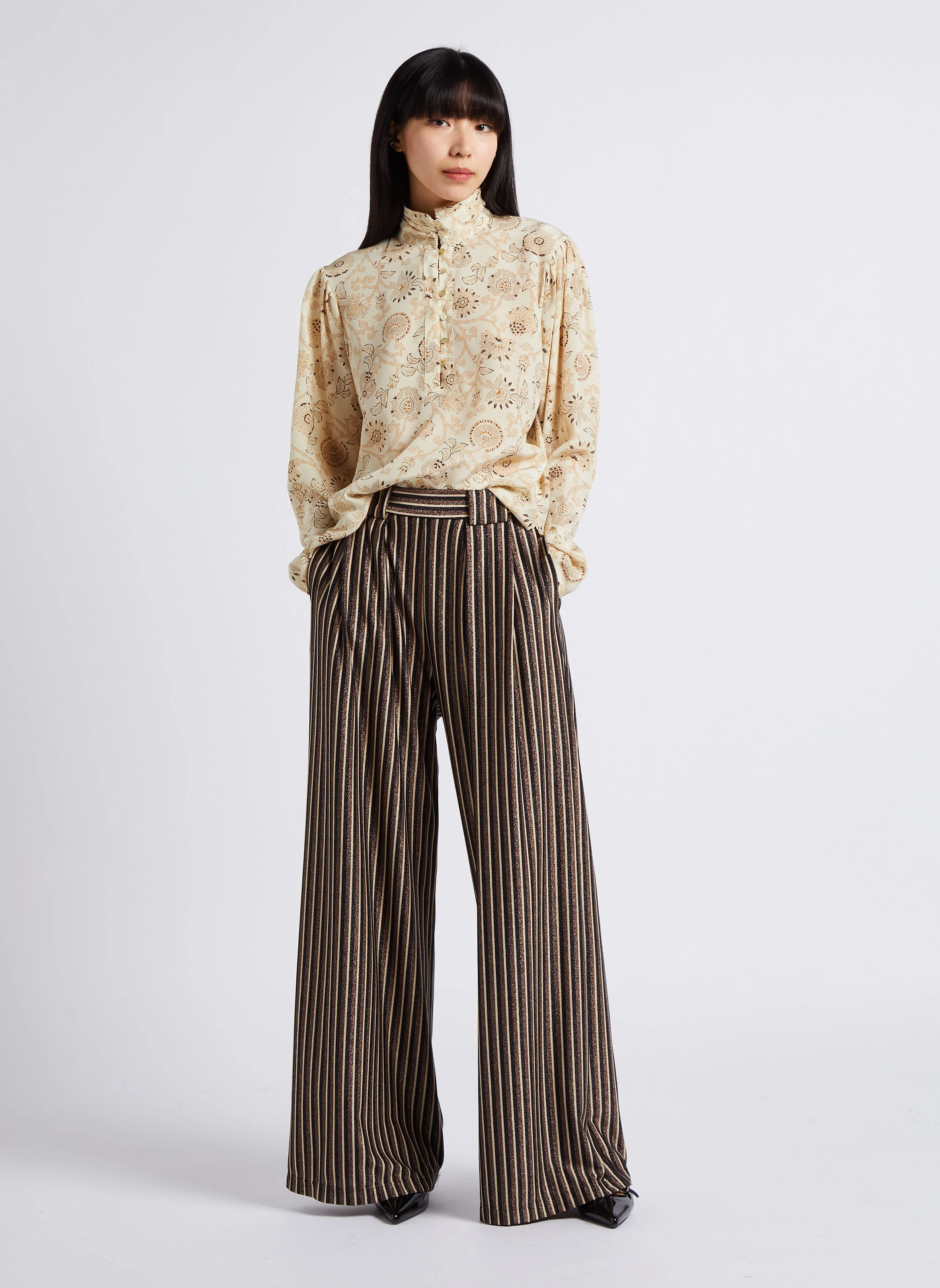 ASPEN - Pantalon large rayé pailleté | Rayé