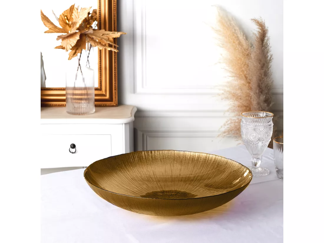 Saladier En Verre Dore D30cm