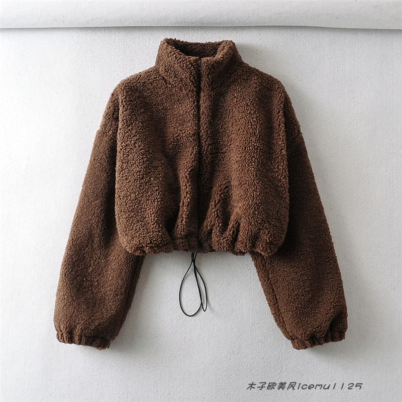 Bazer - Fleece cropped jack met opstaande kraag en rits
