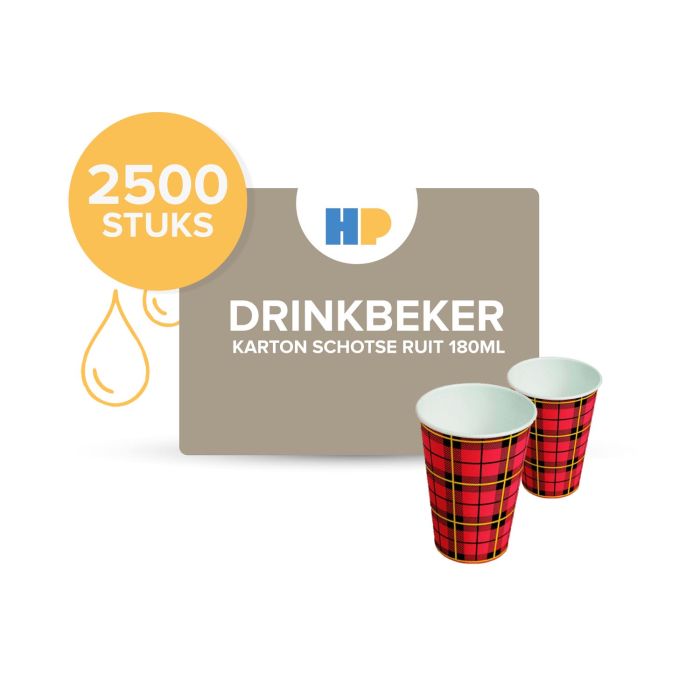 2500st Drinkbekers Scotty 180ml Schotse ruit karton inclusief ABB en SUP a 8.18euro