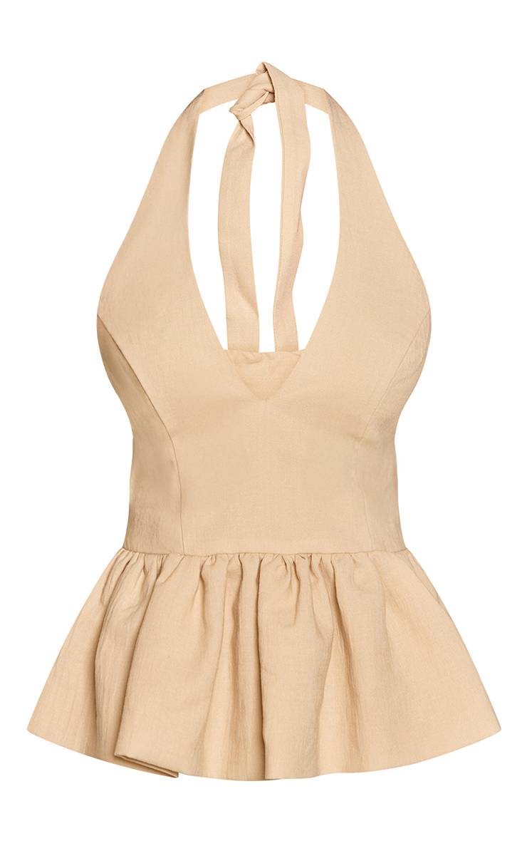 Butter Yellow Haut Péplum En Lin Tissé Avec Encolure Dos-nu