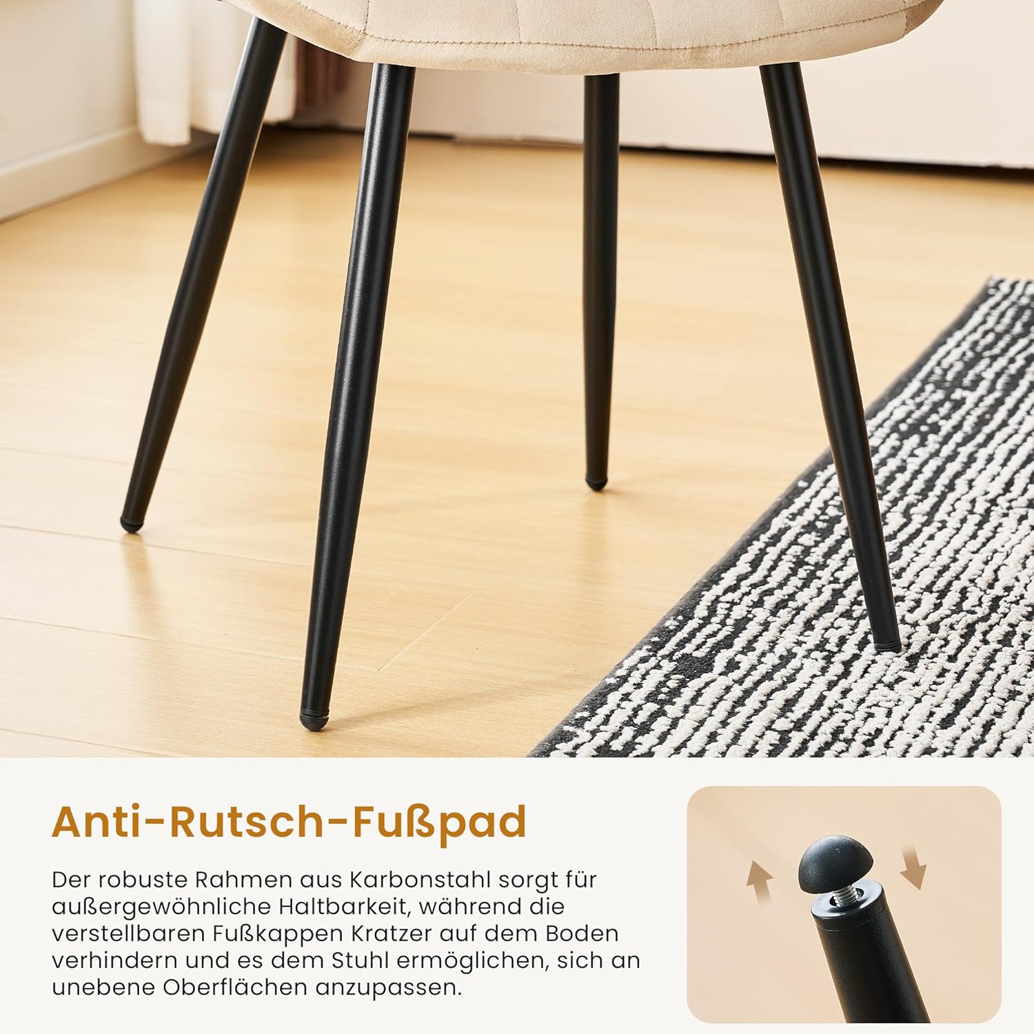 CLIPOP Samt Esszimmerstühle 4er Set Küchenstühle Polsterstuhl Wohnzimmerstuhl Gepolsterte Sessel Sitzfläche mit Rückenlehne und Metallbeine (4er Set, Beige)
