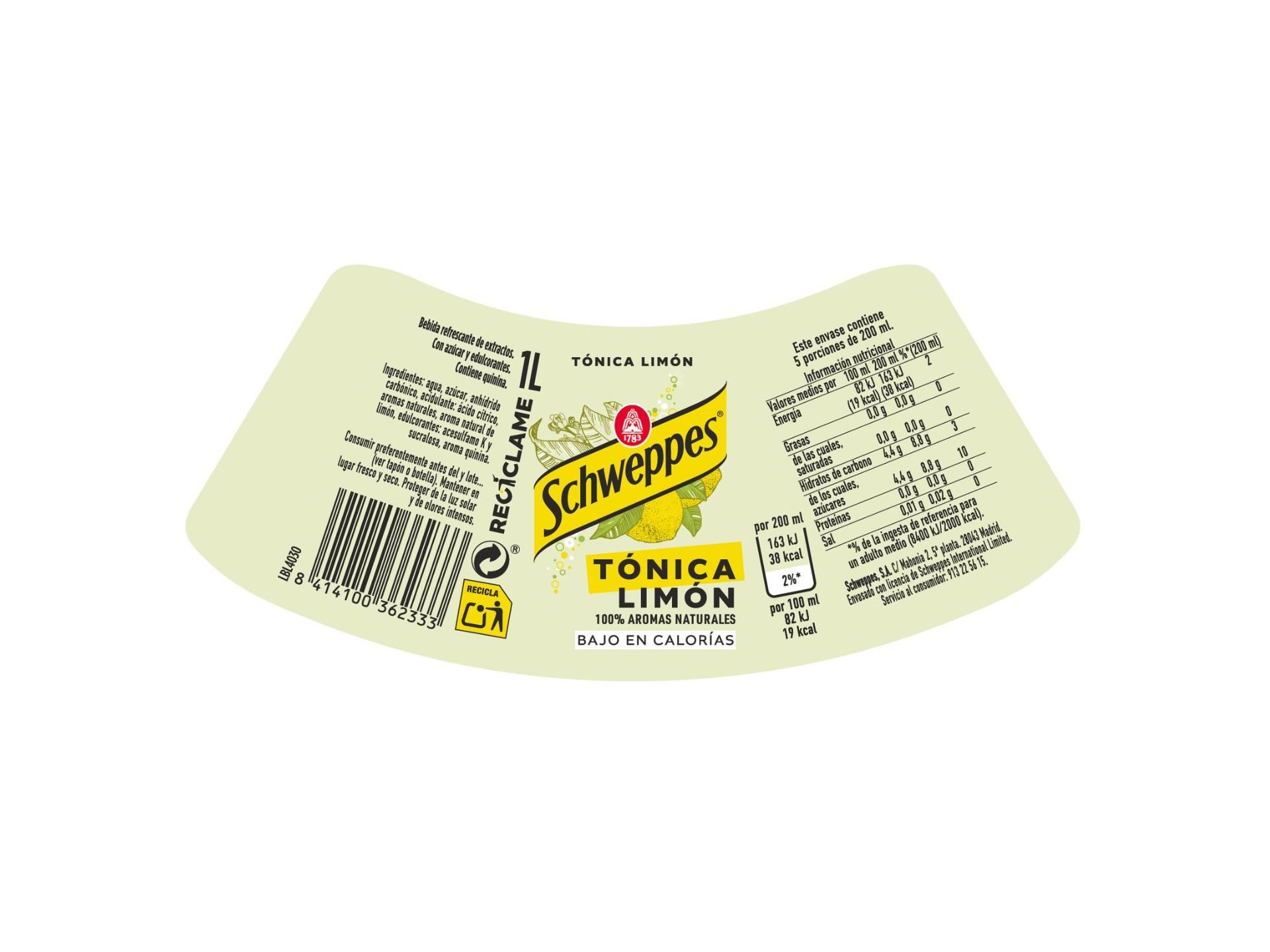 ÁGUA TÓNICA SCHWEPPES LIMÃO 1L