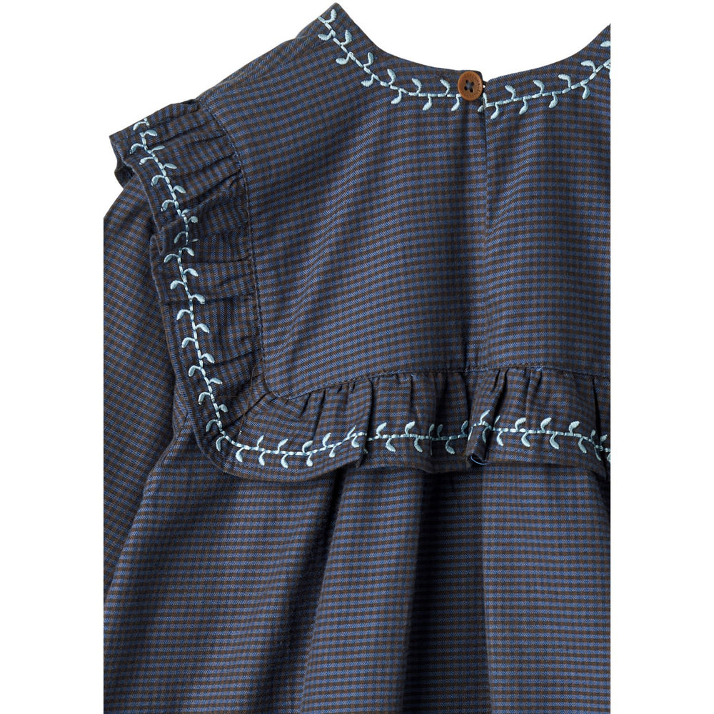 Køb COPENHAGEN COLORS Brown/Blue Check Comb. Checkered Kjole W. Embroidery Og Ruffle