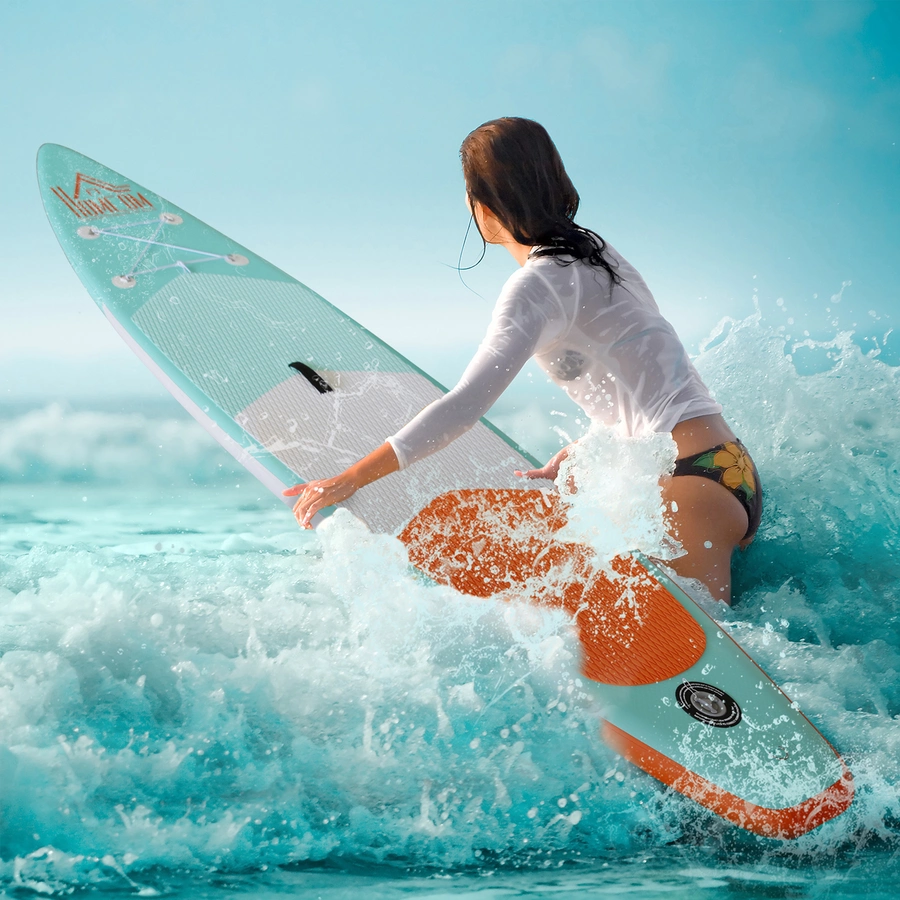 HOMCOM Aufblasbares Surfbrett mit Paddel grün, orange, weiß