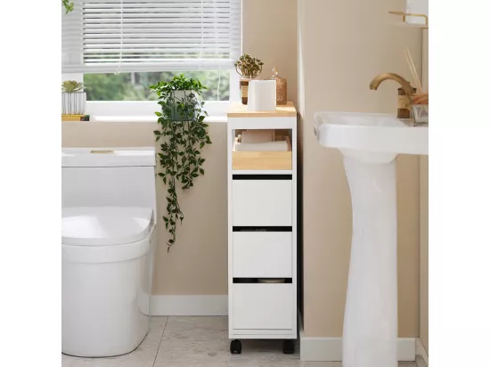 Meuble de Rangement Étroit sur roulettes Rangement Polyvalente avec 1 Plateau Amovible, BZR54-W