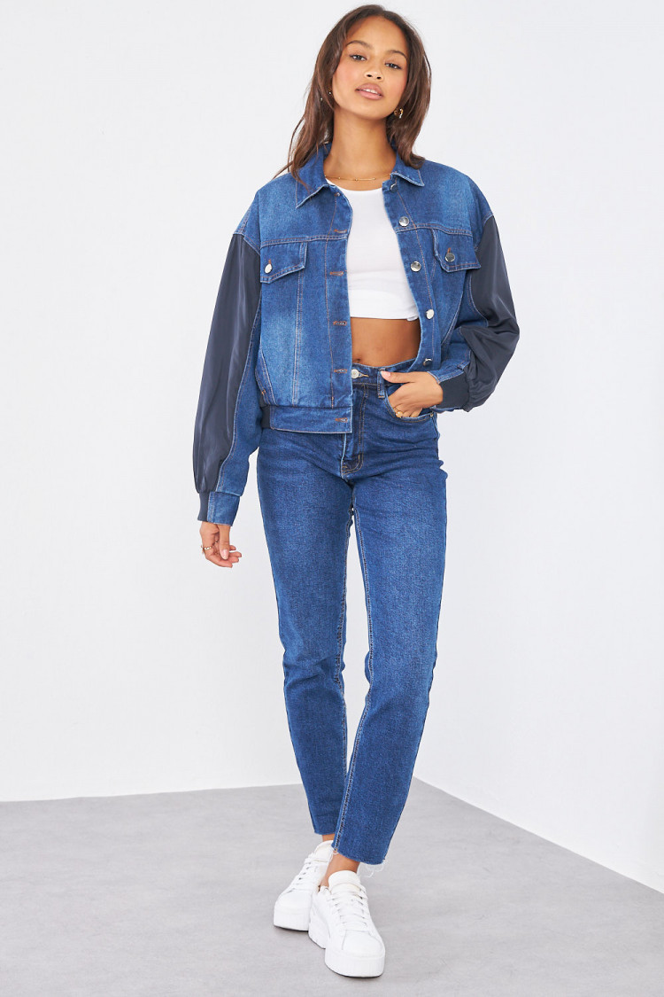 Veste en jean bleu bi-matière