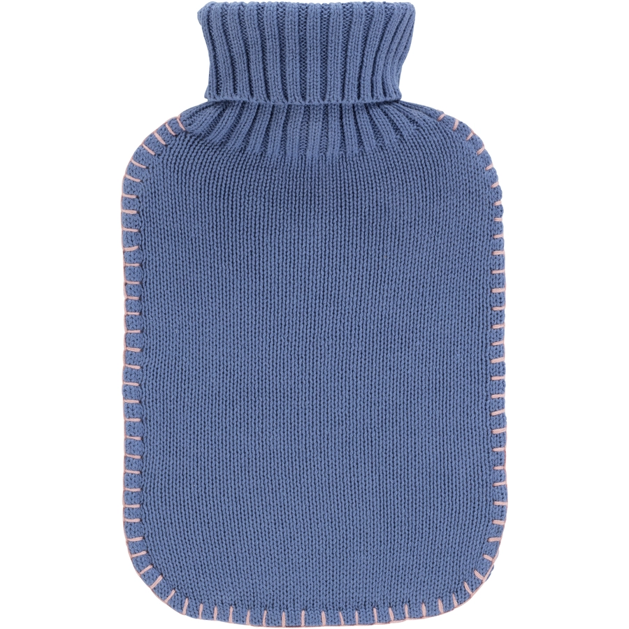 fashy® Wärmflasche 2L mit Rollkragen-Strickbezug in blau