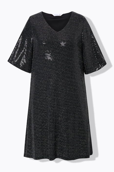 Kleid, A-Linie, Pailletten-Optik, 3/4-Ärmel