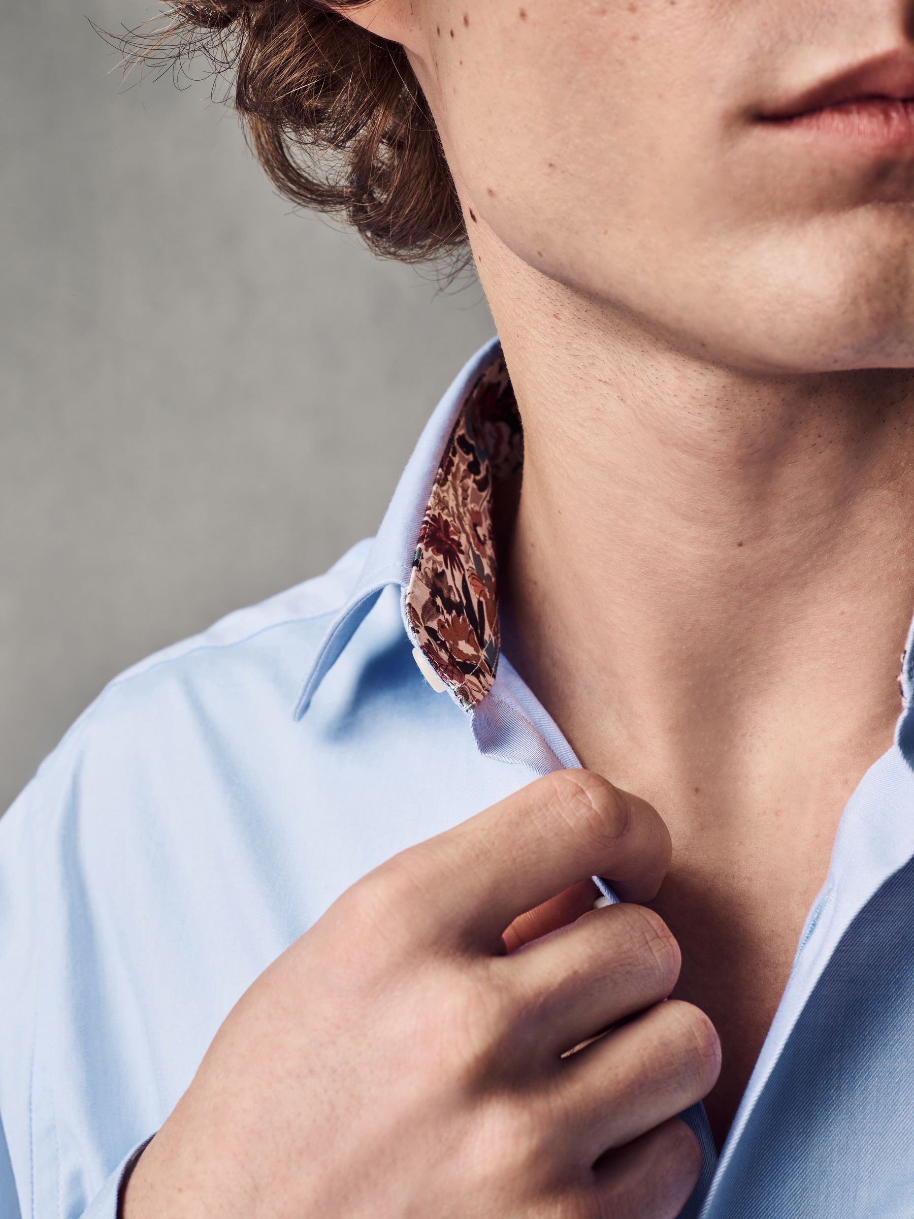 Blauw - 100% katoenen getextureerd overhemd van keperstof