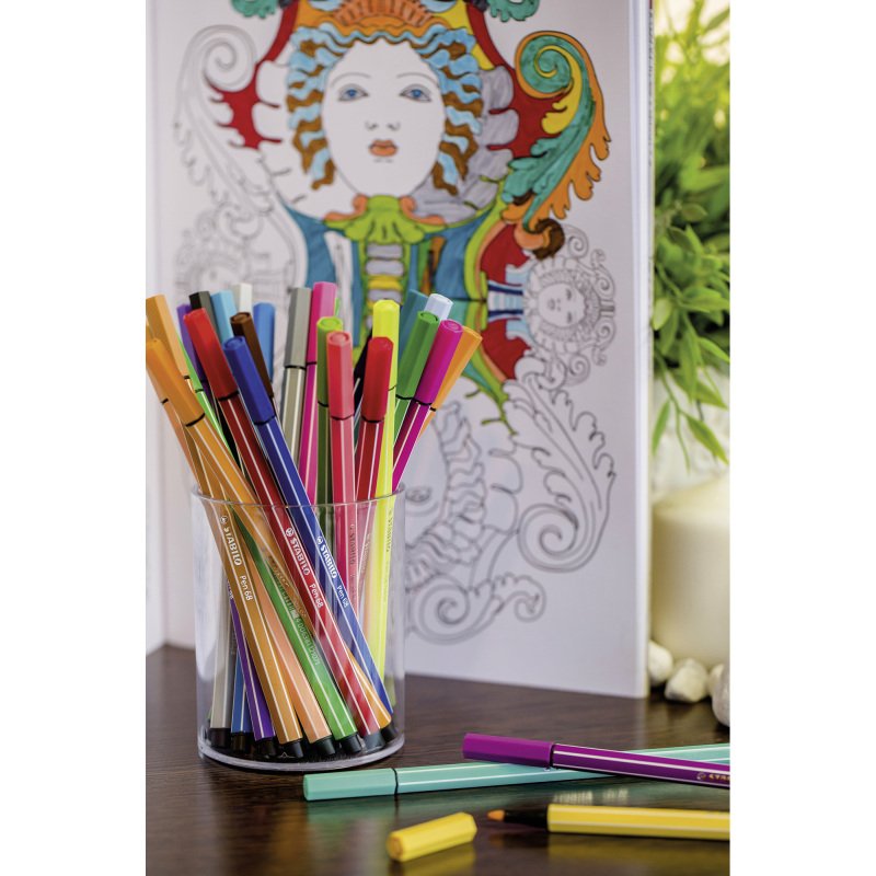 Feutre Stabilo Pen 68 coloris assortis dont 5 fluo - Pochette de 15