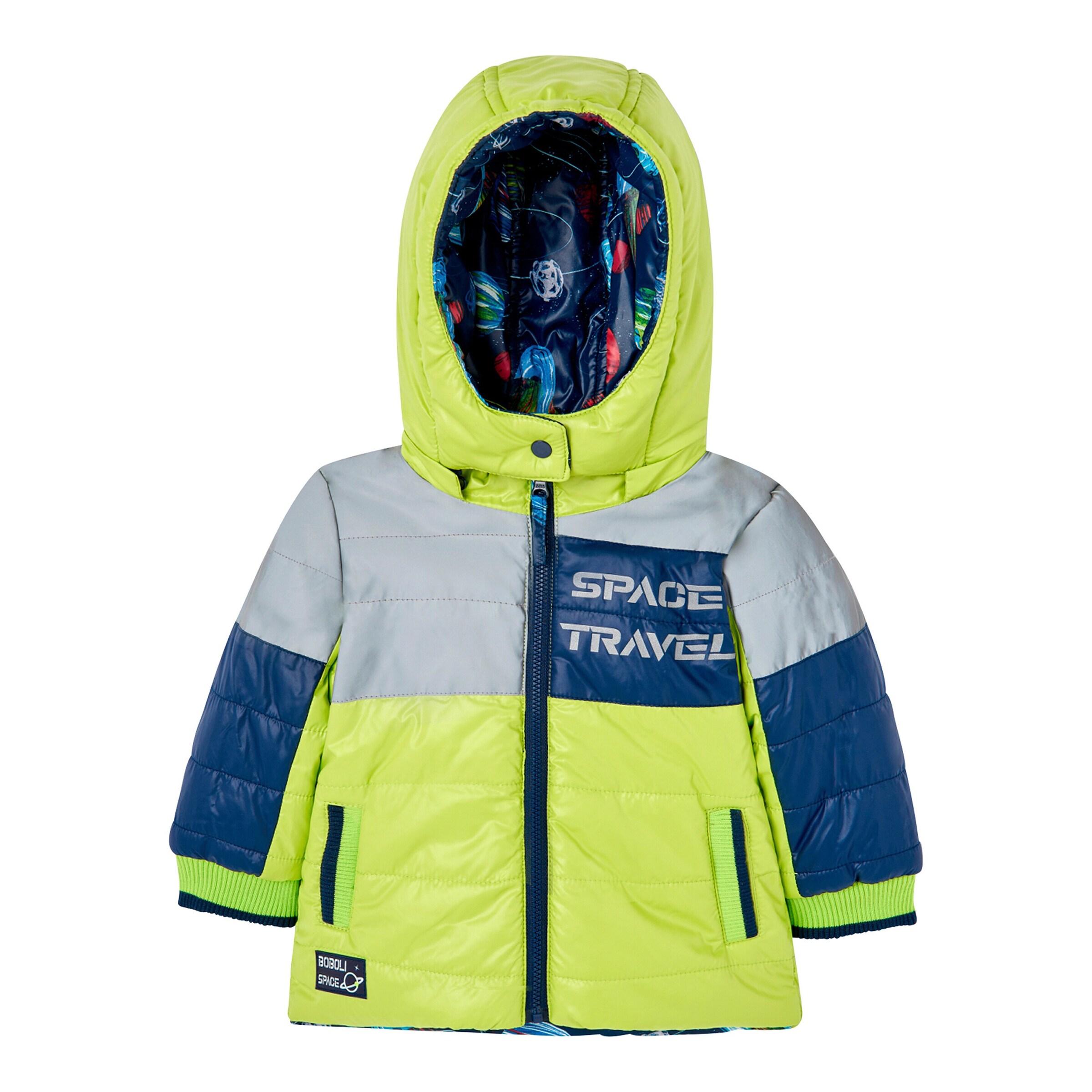 BOBOLI Wende-Winterjacke Planeten neongrün/marine