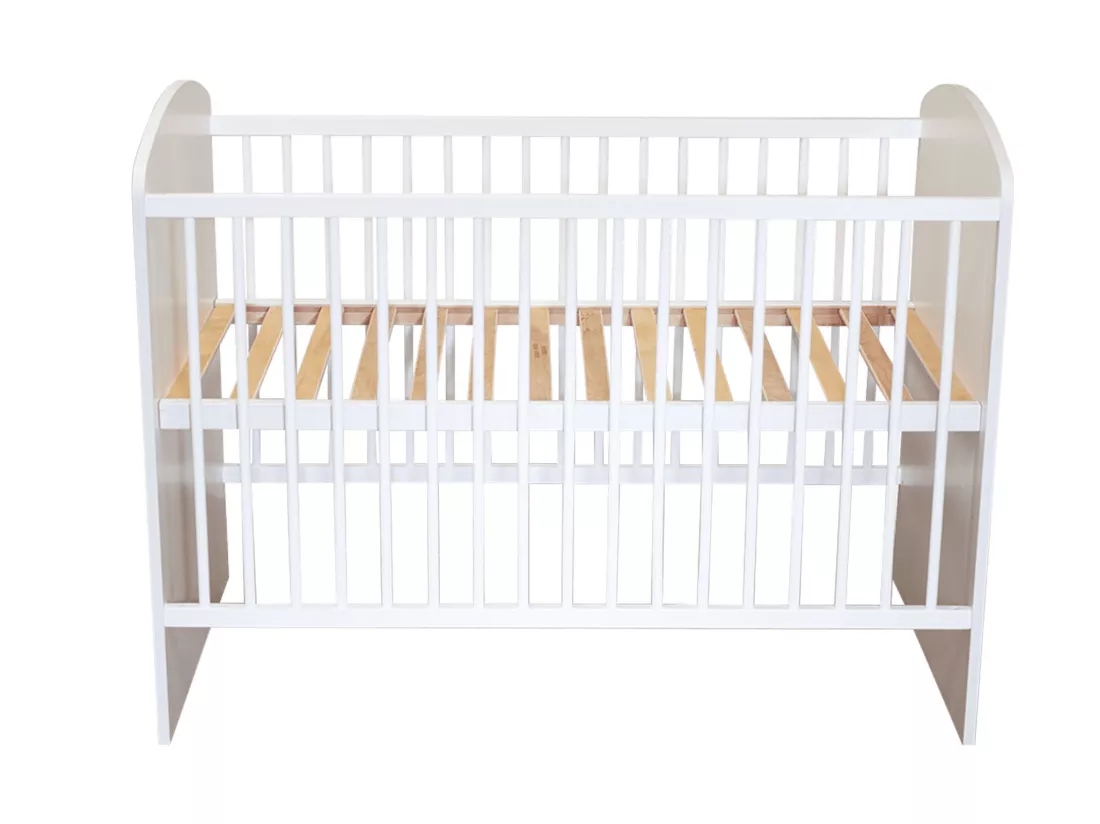 Lit bébé en bois massif blanc avec sommier réglable en hauteur 60x120