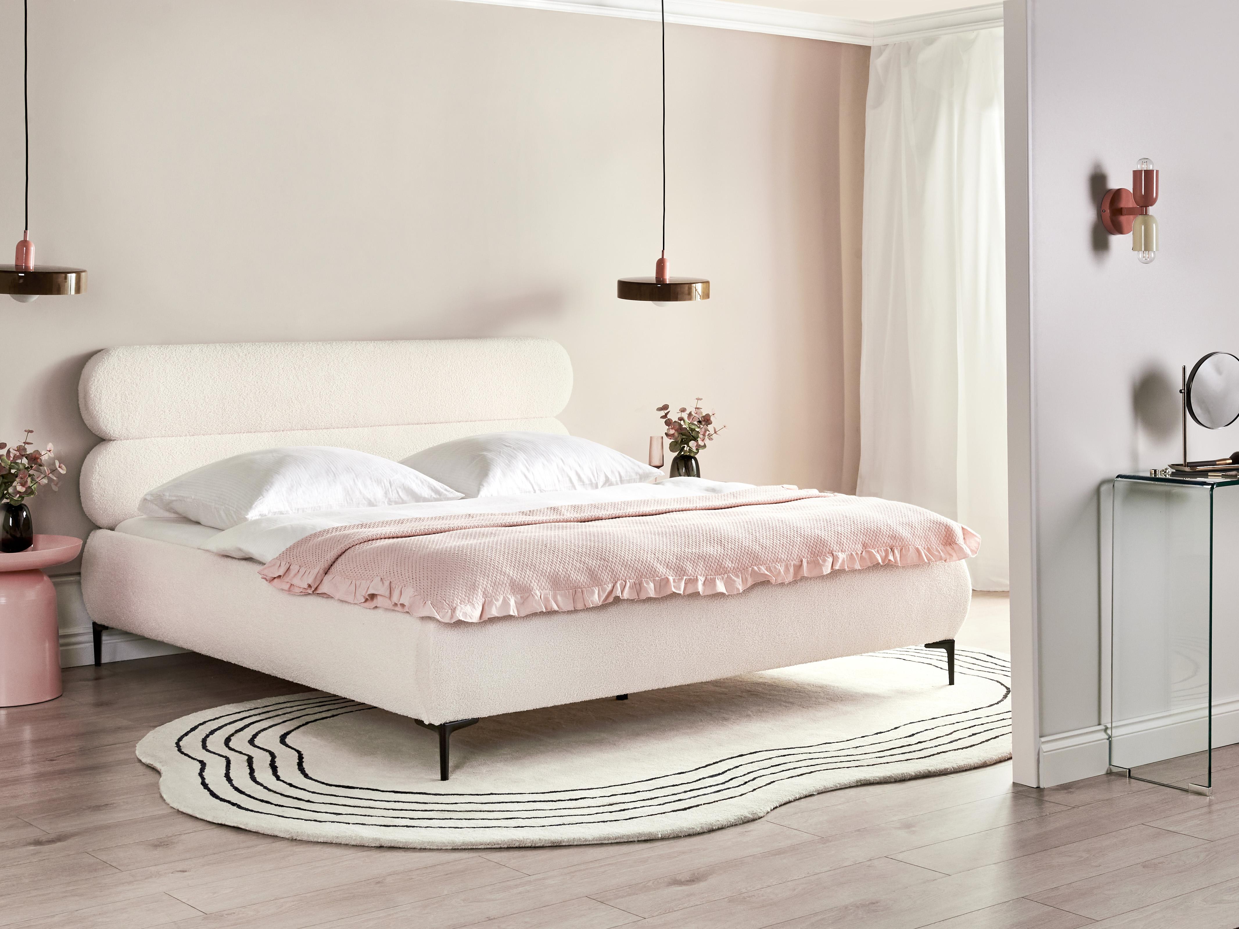 Bed Bouclé LESSAY 180 x 200 cm Gebroken wit