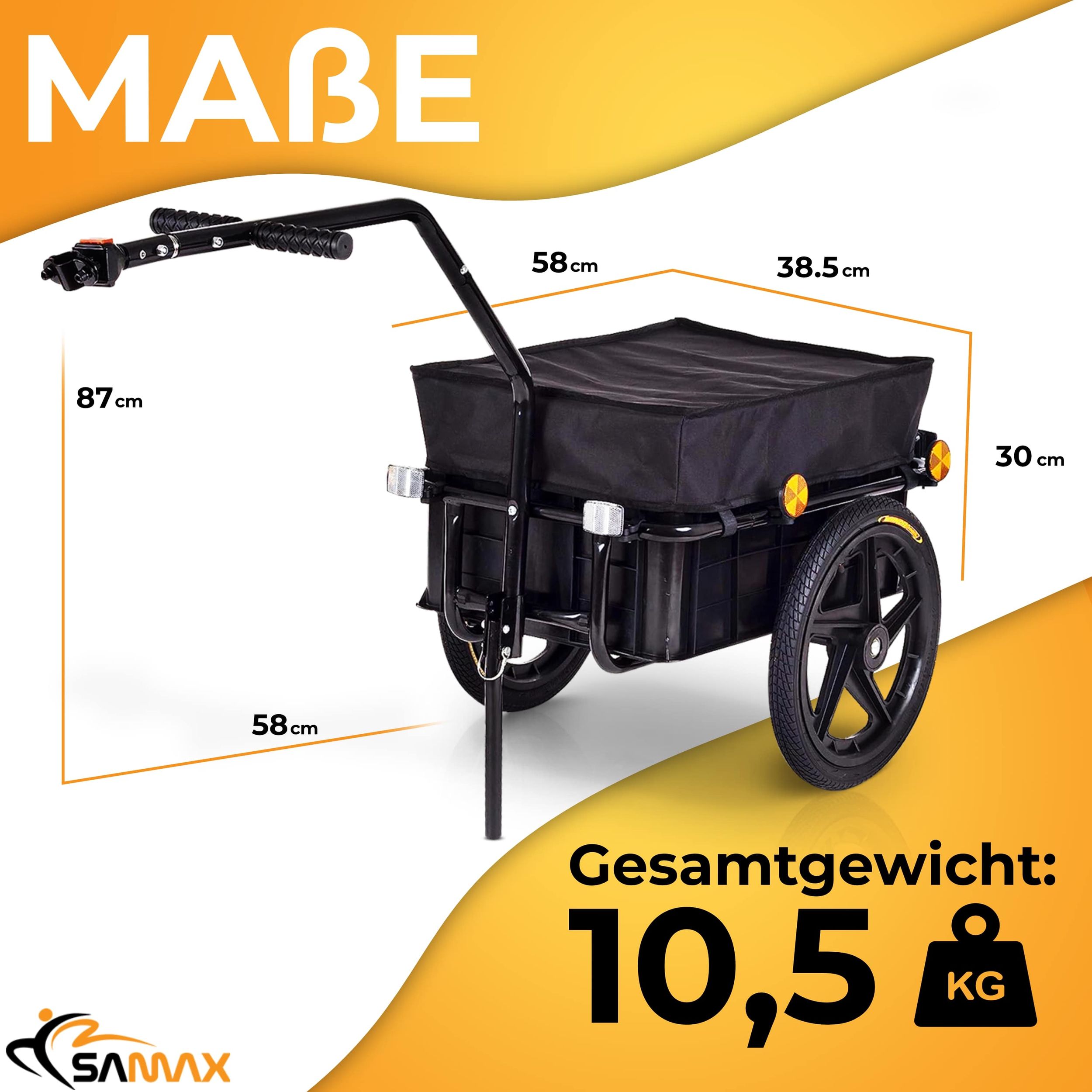 SAMAX Lastenanhänger / Fahrradanhänger für 60 Kg / 70 Liter in Schwarz