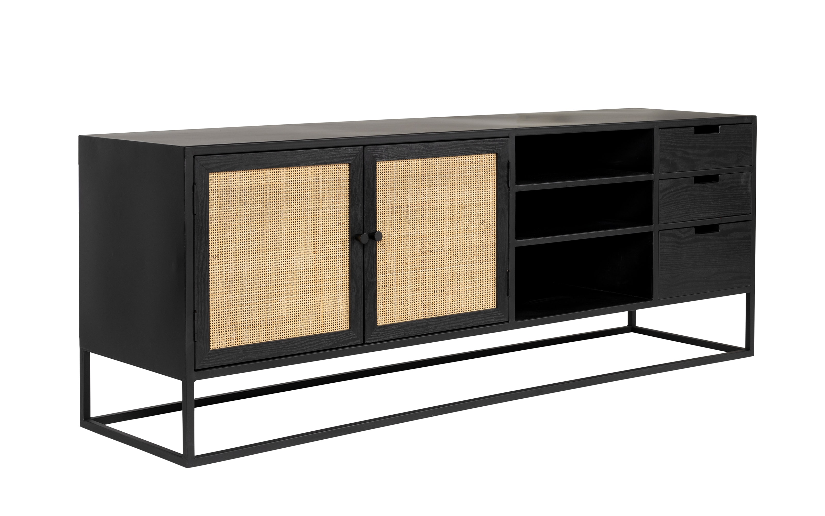 Sideboard Guuji, schwarz, Rattan, 156 cm