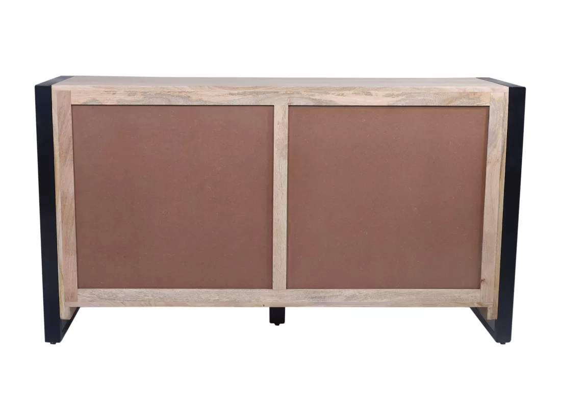 Buffet avec 2 portes et 3 tiroirs en bois de manguier et métal - Naturel et noir - HARLEM II