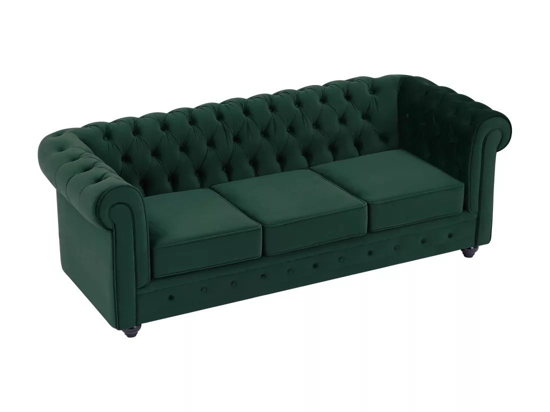 Canapé 3 places et 2 places en velours vert CHESTERFIELD
