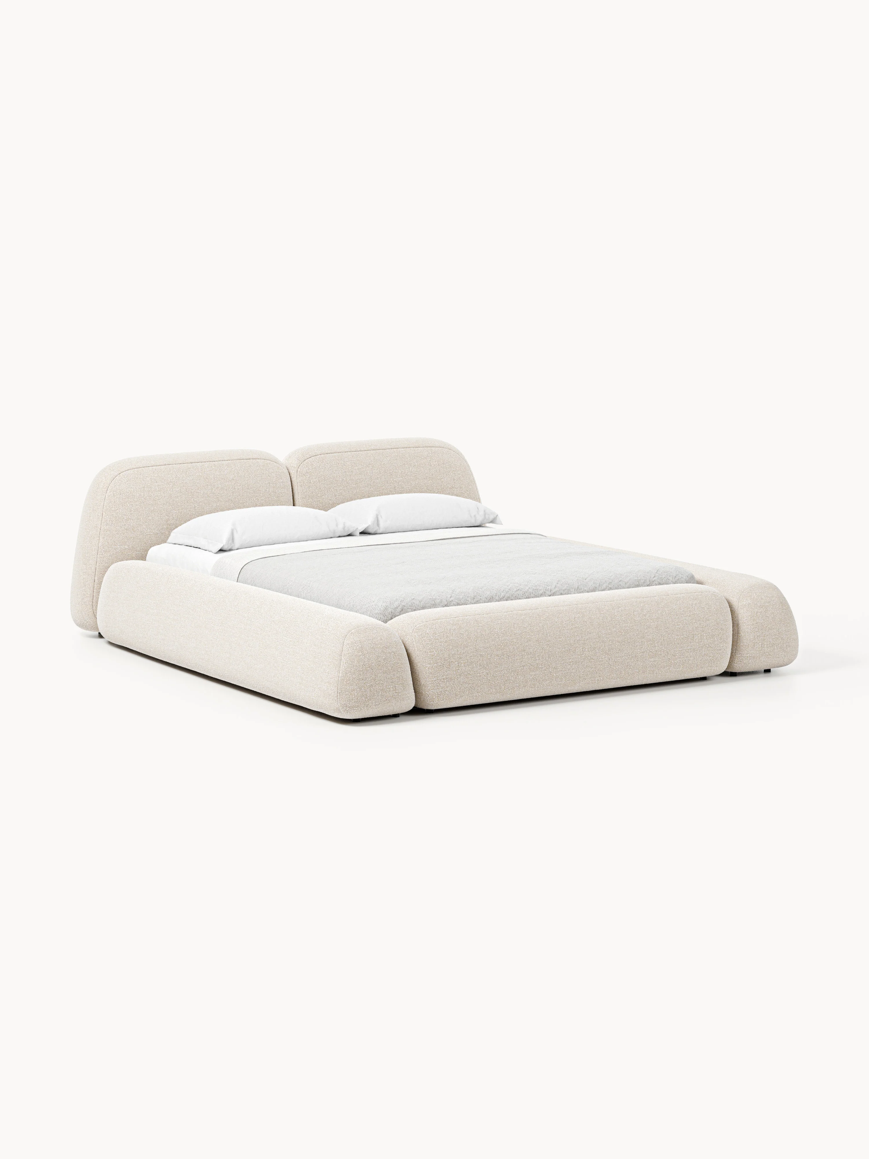Bouclé gestoffeerd bed Wolke met opbergruimte