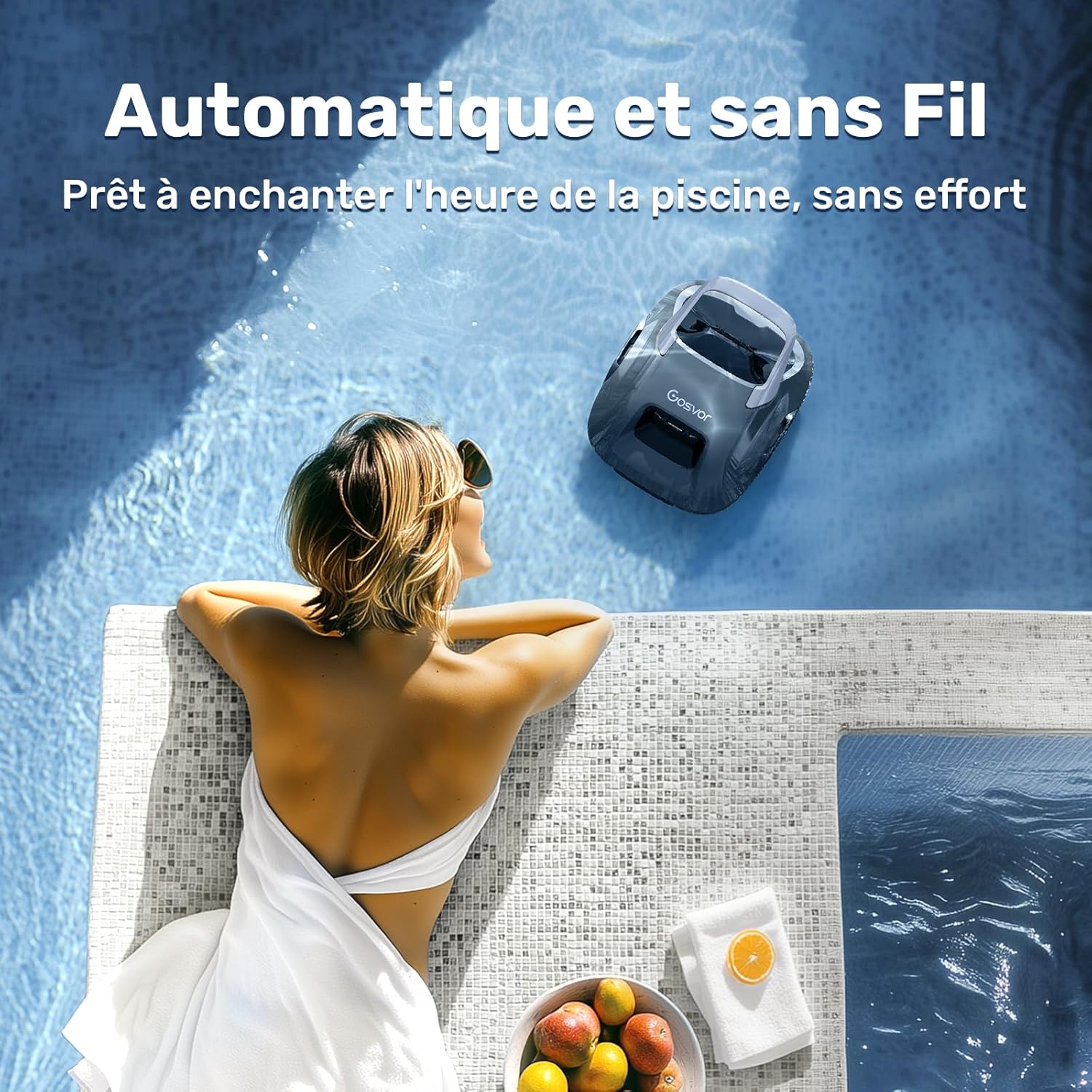 Kabelloser Poolroboter, Poolsauger mit automatischer Parkfunktion, automatische Reinigung mit Laufzeit von 90 Minuten, kompakter Poolreiniger, ideal für 80 m²