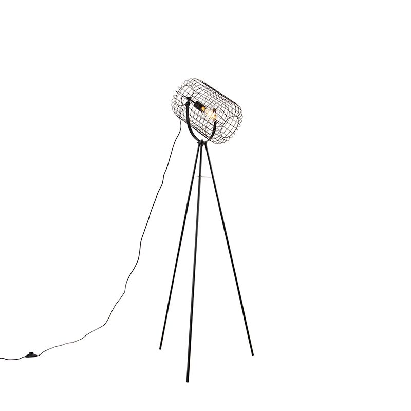 Industriële vloerlamp tripod staal zwart - Bliss Vefa