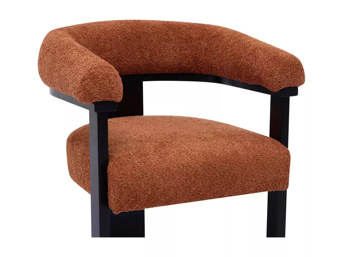 Lot de 6 chaises avec accoudoirs en tissu bouclette et bois d'hévéa noir - Terracotta - LIVELIA de Pascal MORABITO