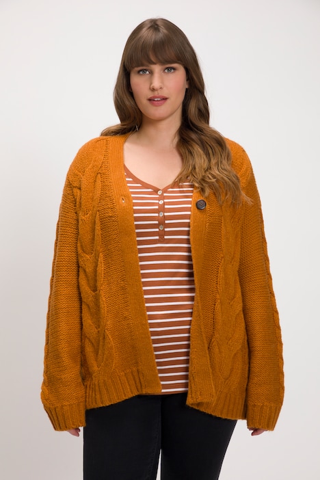 Strickjacke, Zopfmuster, Langarm