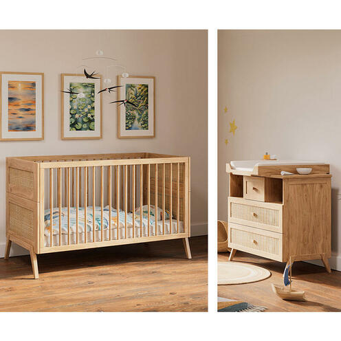 Chambre Duo Lit 70x140 + Commode MARELIA BOIS Naturel - THEO