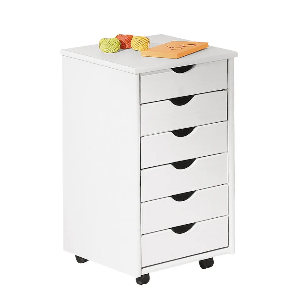 Hioshop Simra kommode kantoorarchief op wielen 6 lades wit