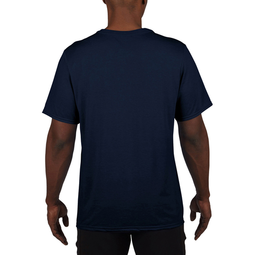 Camiseta esportiva respirável de manga curta Gildan, 100% poliéster.